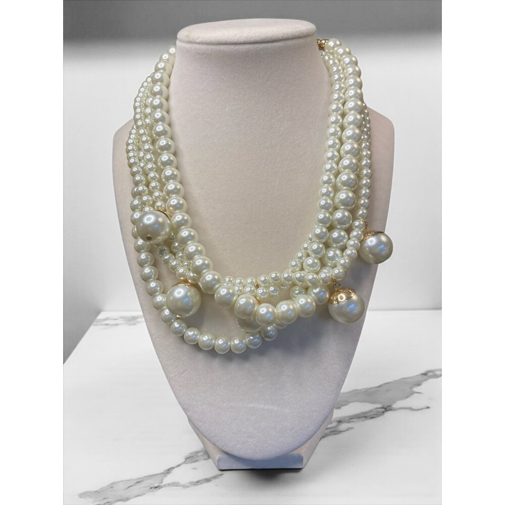 Multi-Strand Faux Pearl Necklace With Gold-Tone Accents -182